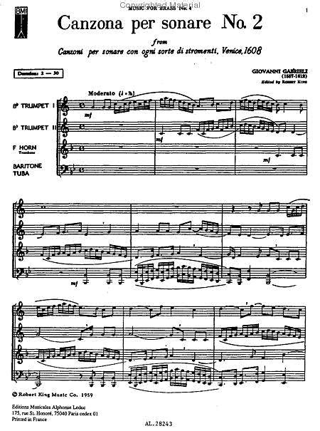 Gabrieli Canzon II For Brass Quintet (aka Canzona Per Sonare No. 2)